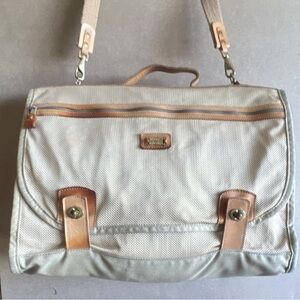 Light Beige Canvas Messenger Bag with Tan Leather Trim